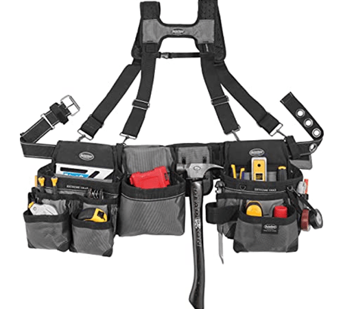 Bucket Boss Mullet Buster 3 Bag Tool Belt with Suspenders in Grey Color, full size, Black, 55135